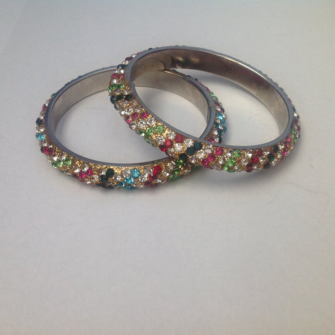 Three Line Stoned Studded Lac Bangles - Multi Color
